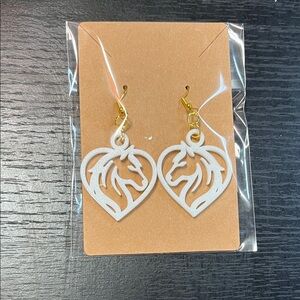 Elegant White Horse Heart Earrings Gold Plated Hypoallergenic